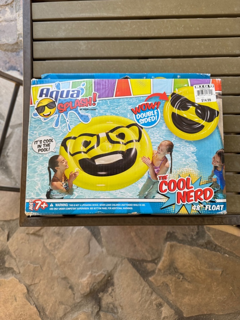 Splash Yellow Double-Sided 'Cool Nerd' Emoji Pool Float with Black Details